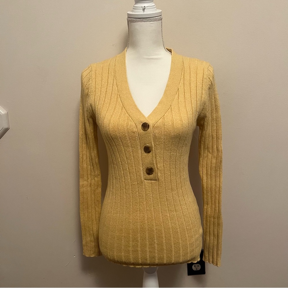 New Sundance Yellow Silk Blend Ribbed Granola Indie Downtown Sweater